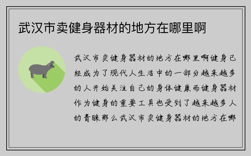 武汉市卖健身器材的地方在哪里啊