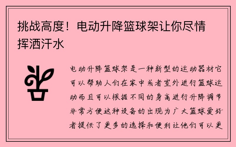 挑战高度！电动升降篮球架让你尽情挥洒汗水